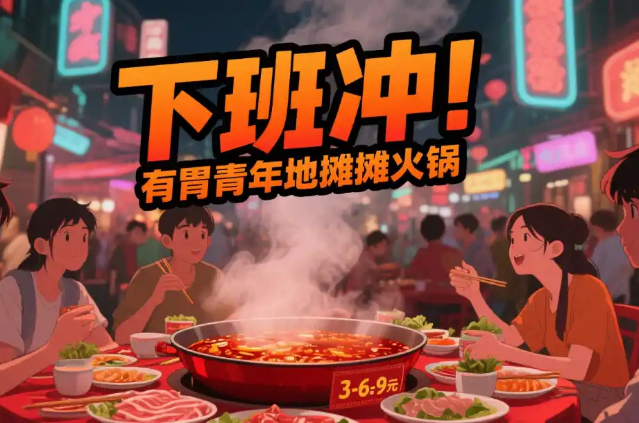 下班冲！有胃青年地摊摊火锅 3/6/9 元涮菜自由，人均30+裹满红油超满足